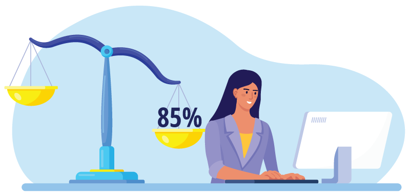 Person working near a scale with 85% on one side